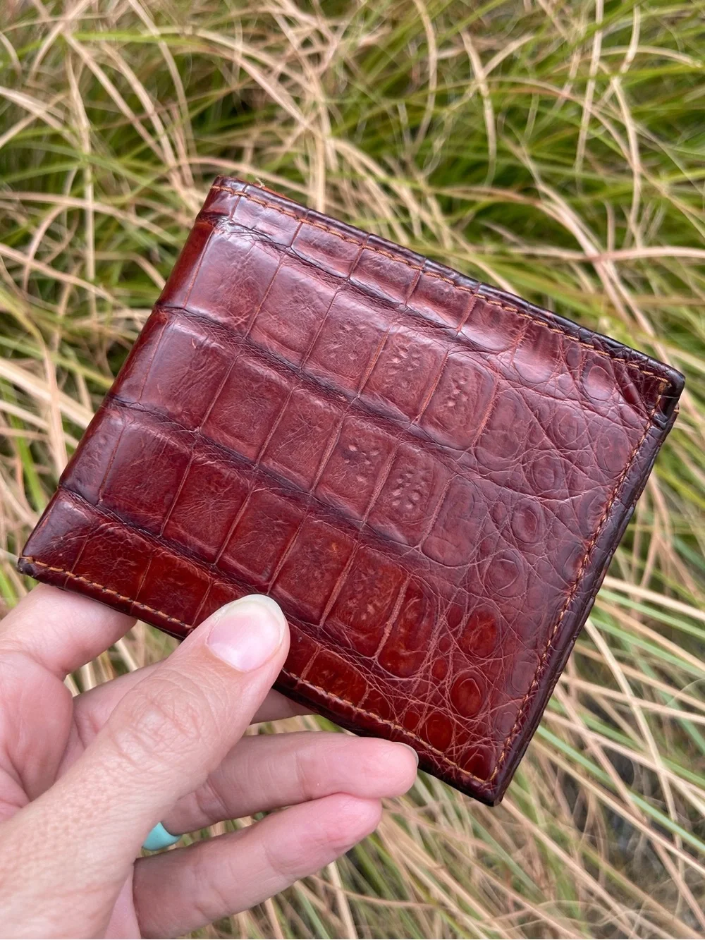 Lucchese Mens Genuine Crocodile Leather Bifold Wallet Exotic Western Brown USA